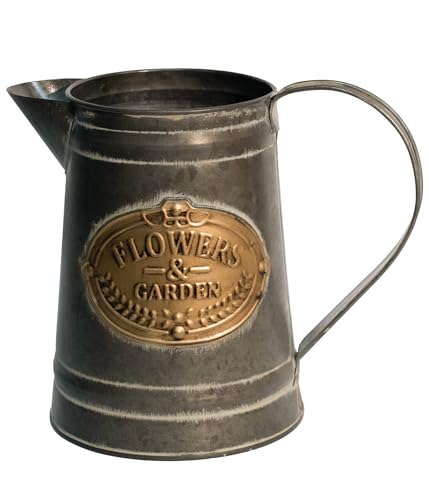 Yoillione Galvanized Metal Pitcher Vase with Handle, Rustic Farmhouse Flower Vase for Home and Garden Décor, Vintage Gift for Women - color: Short Galvanized, size: Small