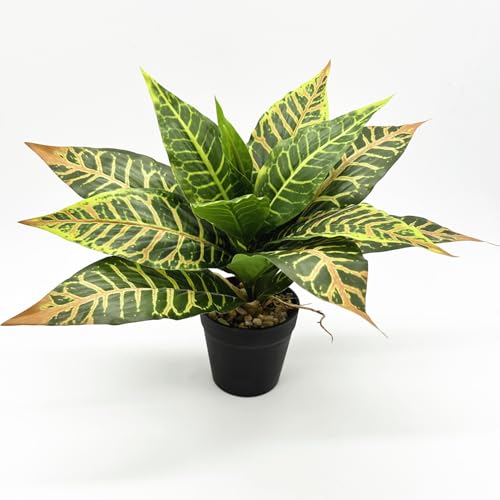 PASYOU Artificial Aglaonema Plant, Fake Codiaeum Variegatum Plants 2 Pack, Faux Magnolia Plastic Evergreen Shrubs, UV Resistant Greenery, Indoor Outdoor Decor Home Garden Decorations - Striped Leaves - color: Aglaonema - Codiaeum Variegatum 2 Pack