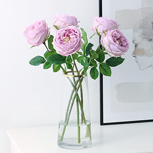UKELER 4 Pcs Real Touch Artificial Flowers Austin Rose Peony with Stem for Home Decor Flower Arrangement Wedding Party Decoration, Light Purple - color: Light Purple