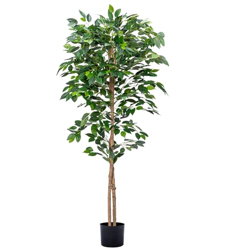 HAIHONG 1Pack 5FT Artificial Ficus Tree with Realistic Leaves and Natural Trunk, Faux Ficus Tree with Sturdy Plastic Nursery Pot, Fake Ficus Tree for Office Home Farmhouse for Indoor Outdoor Decor - color: Ficus Tree, size: 6in