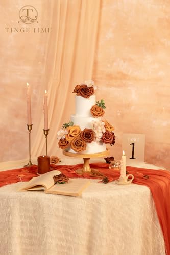 TINGE TIME Artificial Flowers Combo Set, Gradient Color Flower Leaf with Stems for DIY Wedding Bouquets Centerpieces Baby Shower Party Home Decorations(Orange and White) - color: Burnt Orange