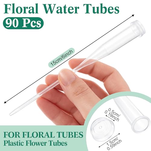 Tessco for you 90 Pcs Floral Water Tubes 6 Inch Floral Tubes Plastic Flower Supplies for Fresh Flowers with Rubber Cap for Flower Stem Arrangements Florist Supplies (Clear) - color: Clear, size: 6 Inch