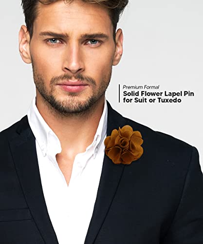 Premium Men's Formal Solid Color Flower Lapel Pin - Boutonniere for Men, Brooch Pin - color: Mustard