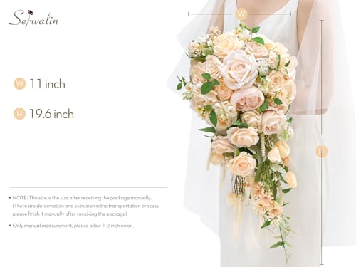Serwalin 11 Inch Champagne Wedding Bouquets for Bride Bridesmaid, Artificial Rose Bridal Bouquets for Bride, Wedding Flowers Bouquet Tossing Bouquet, Wedding Ceremony and Anniversary - color: Champagne