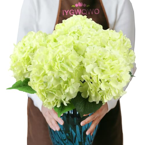 6PCS Large Silk Green Hydrangea Flowers, 20 in Full Faux Hydrangea Artificial Flowers with Stems Leaves for Fake Huge Bouquets Spring Valentine's Day Patrick's Day Bridal Shower (Green) - color: Green