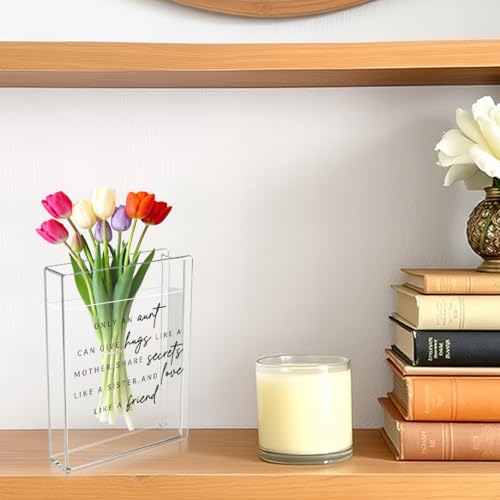 Aunt Book Flower Vase Mothers Day Birthday Thank You Gifts for Aunt from Niece Nephew Only An Aunt Can Give Hugs Like A Mother Cute Acrylic Book Shaped Vase Decor for Home Office Table Shelf Vase 3808 - style: English