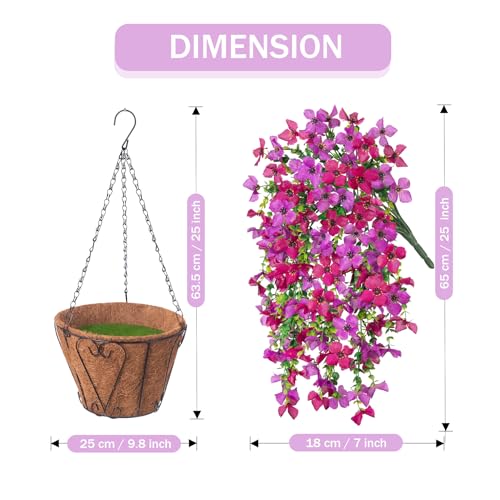 INXUGAO Artificial Hanging Flowers Plants with Basket for Outdoors, Realistic Faux Silk Daisy Flower Eucalyptus for Spring Decor, UV Resistant Fake Plants for Porch Patio Yard Balcony, Purple Violet - color: A-purple Red Violet