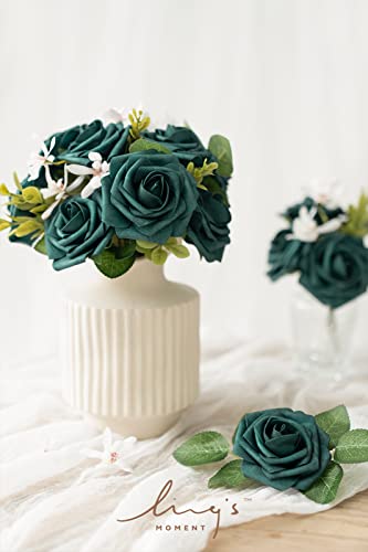 Ling's moment Artificial Roses, Peacock Green, 3 Inch 25 Pcs | Foam Material, With Stems, DIY Floral, Wedding Bouquet/Centerpieces, Party/Room/Garden Decor - color: Gn- Peacock Green, size: 25Pcs