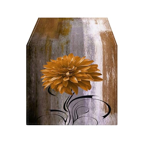 OYIMUA Soft Thick Chenille Brown and Yellow Table Runner 90 Inches Long Vintage Abstract Painting Flowers Spring Summer Rustic Dining Table Decorations for Home Indoor Outdoor - size: 13" x 90", Table Runner, style: Brown