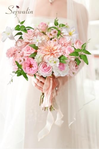 Serwalin Artificial Pink Flowers, Cake Silk Flowers for DIY Wedding Bouquets Fake Flowers, Table Centerpieces Baby Shower Birthday Party Home Decorations - color: A Blooming Pink, size: Grand