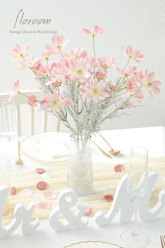 Floroom 5 Pcs Artificial Flowers Blush Fake Cosmos Faux Silk Flower for Indoor Home Decor, Party Arrangements, Wedding Bouquets, Floral Table Centerpieces, and Decorations - color: Blush