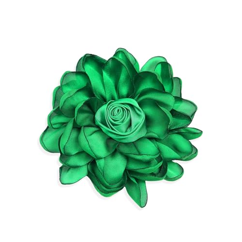 Dainty Satin Rose Flower Brooch Pins for Women Delicate Large Camellia Pins Shawl Clips Duckbill Clips Wedding Prom Banquet Party Jewelry Gift - color: Green