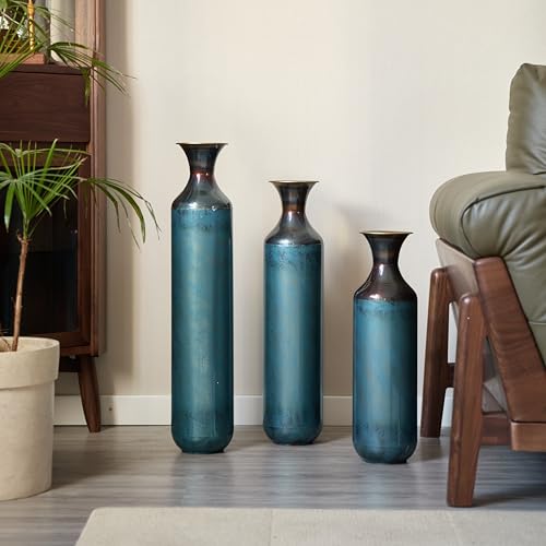 Floor Vases, Tall Home Decor Metal Vase Set of 3 Large Glazed Decorative Vases for Wedding Decor, Elegant Modern Flower Holder for Living Room, Entryway, Hallway - color: Gradient Blue