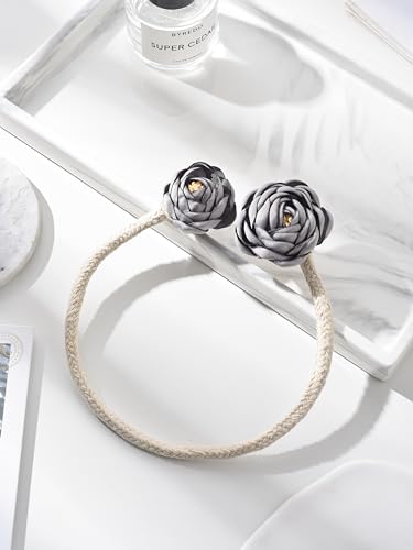 SUQ I OME 2 Pieces of Handmade Artificial Flower Curtain Holdbacks Clips Window Drape Twist Tie Backs for Women, Girls Bedroom Decorative Draperies Holdbacks (Gray) - color: Gray