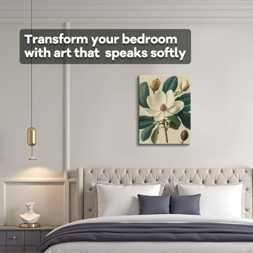 Magnolia Flower Wall Art, white magnolia bloom, botanical wall decor, laminated paper unframed canvas print, botanical poster artwork, for bedroom living room gift, 12x15 inch - color: Soft Pink Peony Glass Vase