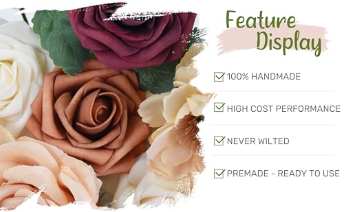 Wedding Arch Flowers with Drapes Kit (Pack of 5) - 2pcs Artificial Sunset Terracotta & Burgundy Deluxe Swag with 3pcs Sheer Drapes for Wedding Ceremony Arbor Reception Backdrop Decoration - color: Terracotta & Burgundy & Cream