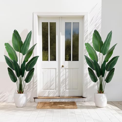 YEPDIN Artificial Bird of Paradise Plant 5 Ft Tall Fake Banana Leaf Plant for Indoors and Outdoors,Faux Palm Tree with Plastic Pot for Office and Home Decor,L1602PCS - style: 5 FT 2PCS