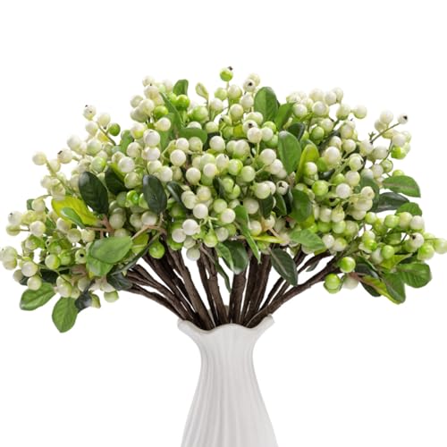 SHACOS Artificial White Berry Stems 20 PCS Pack Fake Berries Branches Spray with Green Leaves 9.8 inch Small Berry Picks for Christmas Decorations Crafts Filler Holiday Home Decor, White - color: White, size: 20 PCS