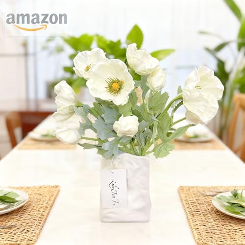 5Pcs Artifical Real Touch PU Anemone Flower Bouquet Room Home Decor (White) - color: White