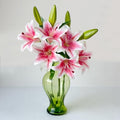 Yalzone 2 Pcs 28 inch Pink Artificial Lily Flowers Fake Real Touch Lily 3 Heads 2 Buds Pink Flowers Artificial Faux Lily for Home Office Decor Wedding Bouquet Decoration Table Centerpiece (W045)