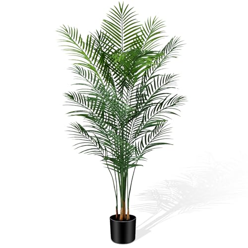 Artificial Areca Palm Plant 7Ft Fake Tropical Palm Tree Perfect Faux Dypsis Lutescens Plants in Pot for Indoor Outdoor House Home Office Garden Modern Decoration Housewarming Gift - size: 7ft