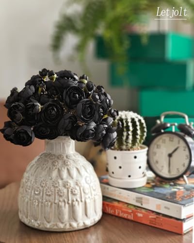 Letjolt Ranunculus Artificial Flower 18 Pcs Black Silk Ranunculus Wedding Bouquet Engagement Centerpieces Arrangements Bridal Shower Decorations Home Decor, Black - color: Black