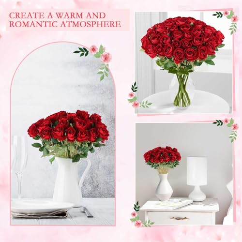 Hananona 50 Artificial Roses in Bulk, Fake Velvet Silk Burgundy Roses Realistic Red Roses for Wedding Centerpieces Flower Arrangement Home Decor (50, Burgundy) - color: Burgundy