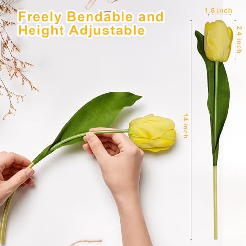 10 Stems Artificial Tulips Bouquet 14" Fake Tulips Flowers Realistic Faux Flowers for Wedding Home Party Decor Spring Decor Valentine's Day and Easter Decorations(Yellow) - color: Yellow