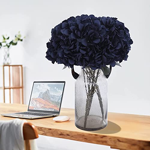 2Bouquets Artificial Fake Flowers Silk Hydrangea Arrangements Wedding Bouquets Decorations Plastic Floral Home Kitchen Garden Party Festival Bar DIY (Navy Blue) - color: Navy Blue