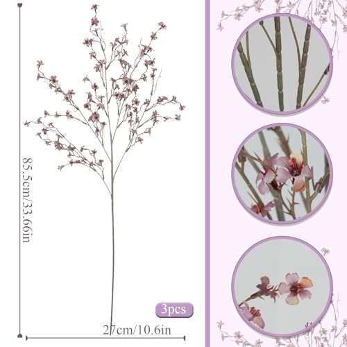 3 Pcs Cherry Blossom Branches Artificial Flowers for Spring Summer Indoor Decoration Faux Cherry Blossom Long Stems Fall Silk Fake Flowers for Tall Vase Arrangements Home Wedding Table Brown - color: Brown