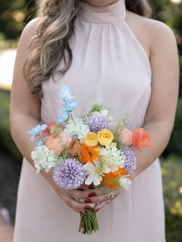 Rinlong Pastel Bridesmaid Bouquet for Wedding, Prom, Homecoming | Silk Bridal Bouquet, Destination Friendly - color: 03-pastel Pink & Purple