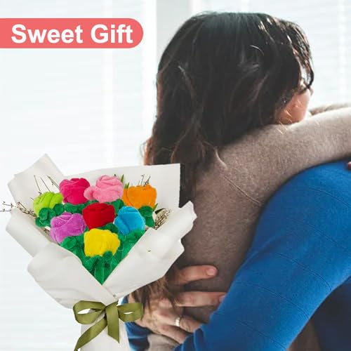 8 Pack Artificial Plush Flower Bendable Curtain Buckle Tiebacks Cute Rose Plush Colorful Rose Flower with Bendable Stems Bouquet Gift for Kids Baby Girl Toddlers - color: Colorful Rose