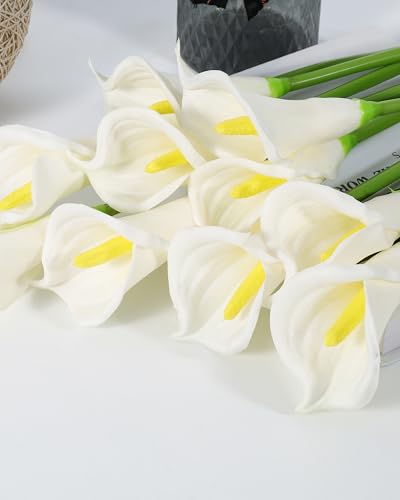 DuHouse 10pcs Calla Lily Artificial Flowers,26" Long Stem Large Calla Lily Flowers for Party Wedding Bridal DIY Bouquet Home Centerpiece Decor(White)