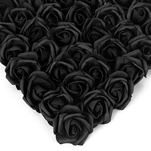 Stemless Rose Artificial Flower Heads, 200Pcs Black 1.97in Foam Roses for DIY Craft Wedding & Baby Shower Decoration - color: Black