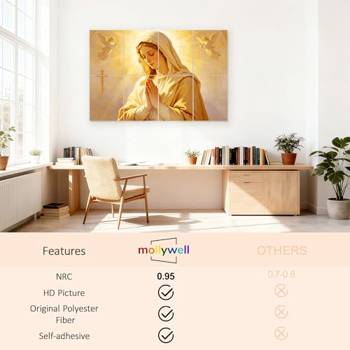 Mollywell Art Acoustic Panels, 48x32 in, Mary's Prayer | Self-Adhesive, Reduces Echo, Sound Absorbing, Modern Art Wall Decor, Living Room, Studio, Bedroom, Office - color: Mary's Prayer, size: 8 Pack Art