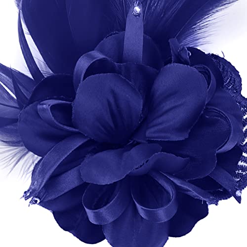 Song Qing Women's Fascinator Feather Flower Pin Brooch Corsage Bridal Hairband Derby Hat Cocktail Party Wedding - color: A7 Blue