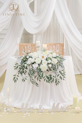 TINGE TIME Artificial Sweetheart Flower Swag with Table Cloth and Table Runner, Pack of 3 Floral Arrangement for Wedding Sweetheart Desktop Centerpiece Decoration Valentine's Day (IvoryWhite) - color: Ivory White