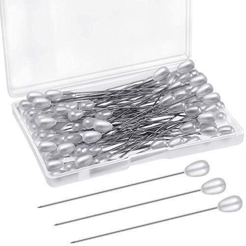 Corsage Boutonniere Pins Teardrop Pearl Head Pins Wedding Bouquet White Straight Head for DIY Crafts Jewelry Making Sewing Wedding Flower Decorations(100 Pieces with 1 Box)