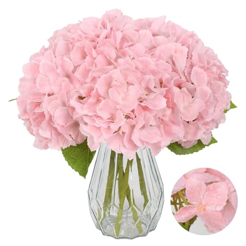 IPOPU Pink Real Touch Hydrangeas Artificial Flowers 6PCS Realistic Faux Hydrangea Flowers 12'' Fake Hydrangeas with Stems for Wedding Centerpieces Bouquets Arrangements Baby Shower Party Home Decor - color: Baby Pink