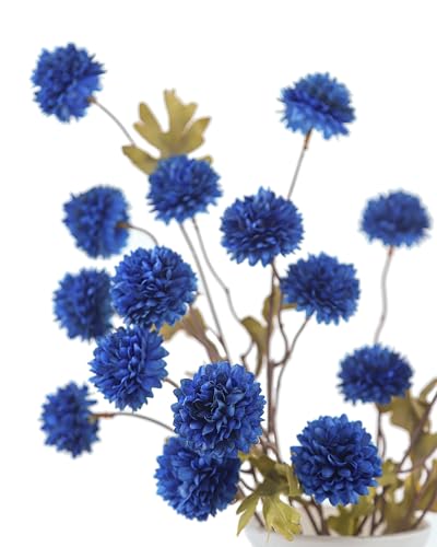 DuHouse 6pcs Artificial Flowers Faux Silk Pompon Mum,Silk Small Mini Chrysanthemum Ball with Stems for DIY Wedding Bouquets Centerpieces Vase Home Table Kitchen Decorations(Dark Blue) - color: Dark Blue, size: 6pcs