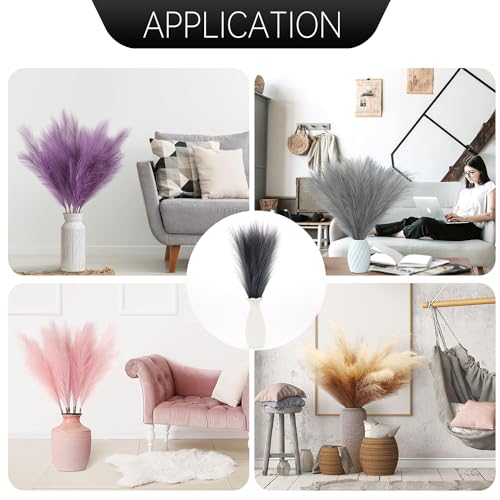 Faux Pampas Grass Decor ， 21.7 Inch Artificial Pampas Grass Dark Gray Reed Grass, Vase Filler for Home Decor, Room, Bathroom, Wedding, Table Centerpiece - 20PCS - color: Dark Gray