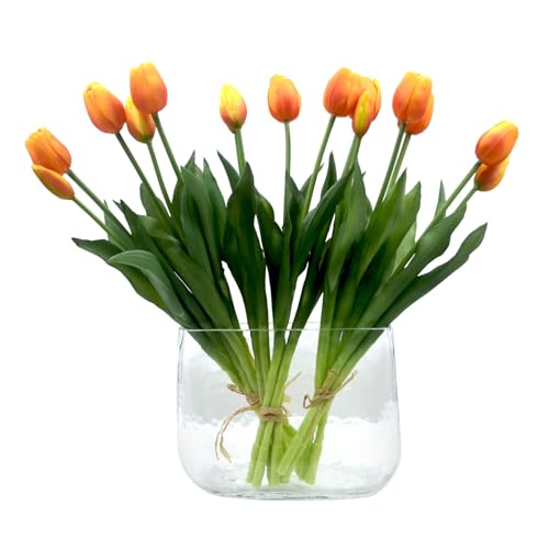 15pcs Artificial Tulips Flowers, Fake Tulips Real Touch, Faux Latex Bouquets, for Party Wedding Home Room Decoration (Orange) - color: Orange, size: 15.75in