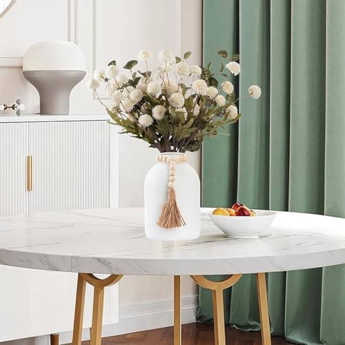 20''H Fake Flowers in Large Vase for Centerpiece Table Decorations with 10Pcs Fake Mums Flowers Eucalyptus Stems Faux Pompon Kiku Flowers Arrangement for Home Decor (White/White Vase) - color: White/White Vase