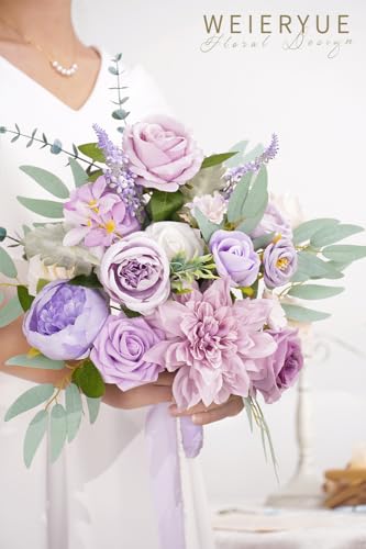 Purple Artificial Flowers Combo Box Wedding Decor,Fake Flowers,Flowers for Decoration,Silk Flowers for Home Decor Indoor,Cake Flowers,Faux Flowers for Crafts - color: Cream Purple