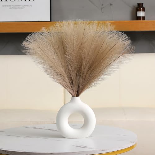 Ureymx Faux Pampas Grass Decor 17.7 Inch 6pcs, Artificial Pampas Grass Fluffy Home Decor, Short Vase Room Decor pompous Grass Flower Arrangement for Boho Home Wedding Decoration (Light Brown) - color: Light Brown, size: 17 Inch 6 Pcs