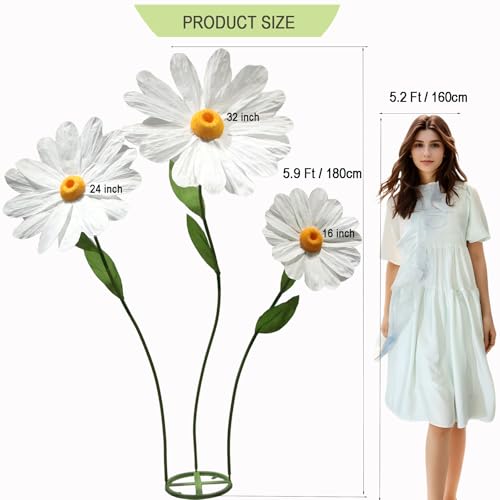 Large Daisy Flowers Artificial 5.9 Ft Giant Paper Flowers Decoration Big Flowers Decor for Birthday Party Garden Office Home Wedding Graduation Shop Window Display(White) - color: White