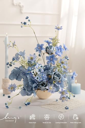 Ling's moment Artificial Greenery Stems Box Set, Faux Greenery Picks for DIY Bridal Bouquets Wedding Floral Arrangement Table Centerpieces, Navy Blue & Dusty Blue - color: Filler Flower Combo- Navy Blue & Dusty Blue