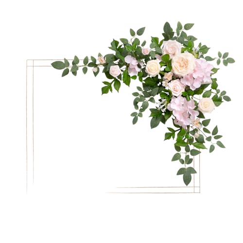 Ling's Moment Wedding Artificial Welcome Sign Flowers Swag Arch Floral Garland Decorations Beige & Pink for Ceremony Reception Entrance Entryway Party Banquets Easel Wall Home Outdoor(NOT Include Sign - color: Pk- Powder Pink & Berry Pink