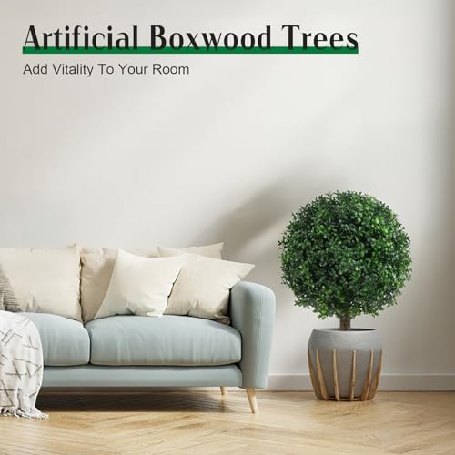 AOKIIE 24" Artificial Boxwood Topiary Bushes UV Resistant for Outdoor 2PCS | Artificial Shrubs with Ground Spike, Fake Outdoor Plants for Indoor & Outdoor Garden, Yard, Porch, Patio - color: Green-boxwood