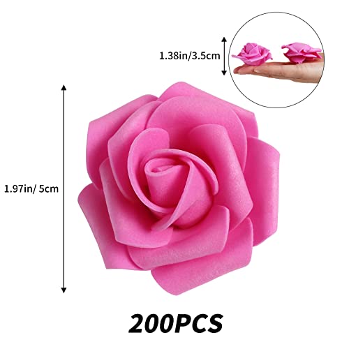 Artificial Roses,200Pcs Artificial Rose Flower Heads for Crafts 1.97in Foam Roses Fake Roses Heads for DIY Wedding Centerpieces Arrangements Home Decorations(Deep Pink) - color: Deep Pink